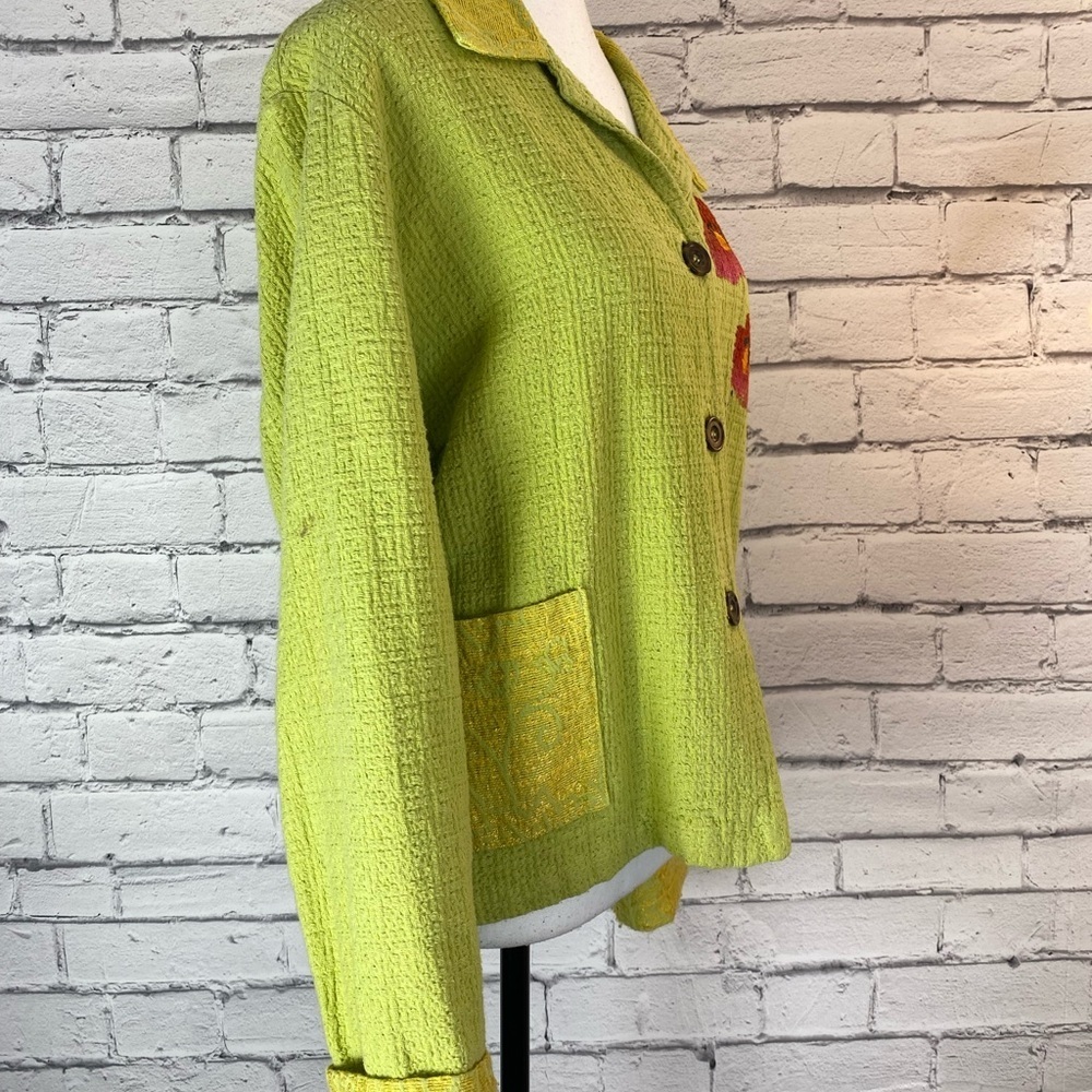 Odile Green Floral Hand Painted Lightweight Jacket Shacket Vintage Size Large - Picture 7 of 12
